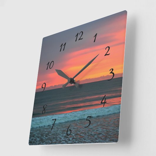 日鮮やかの出を海に染める スクエア壁時計 (傾斜)