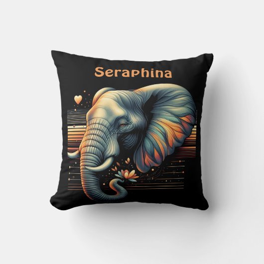 日鮮やか没パターン(の模様が)ある時の象 クッション (正面)