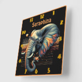 日鮮やか没パターン（の模様が）ある時の象 スクエア壁時計 (傾斜)