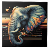 日鮮やか没パターン(の模様が)ある時の象 タイル (正面)