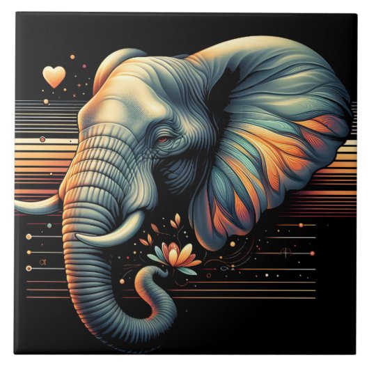 日鮮やか没パターン(の模様が)ある時の象 タイル (正面)