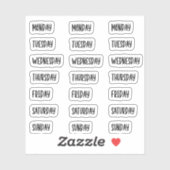 日・オブ・ウィーク黒可愛い手書き シール (シート)