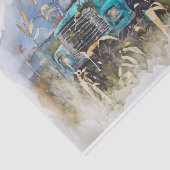 日、ヴィンテージピックアップトラック、ティール(緑がかった色) 薄葉紙 (詳細)