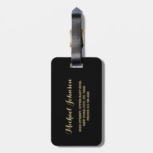 旦那グルーム氏の結婚黒いエレガント金ゴールド旅行 ラゲッジタグ (裏面縦)