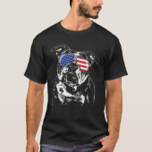 旧おもしろい英誇りを持ったブルドッグアメリカ国旗 Tシャツ (正面)