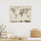 旧はがきの世界地図 ポスター (キッチン)