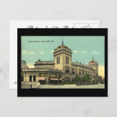 旧はがき、ユニオン駅、サバンナ、ジョージア ポストカード (正面/裏面)