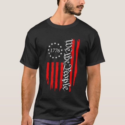 旧アメリカ国旗1776年7月4日We The People Usa Tシャツ (正面)