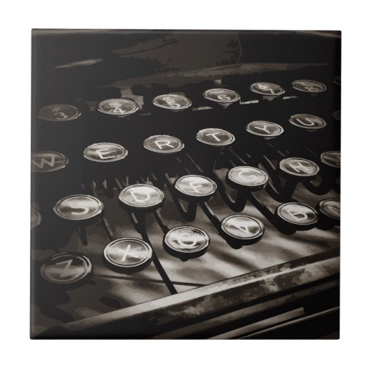 旧アンティークタイプライター鍵白黒 タイル (正面)