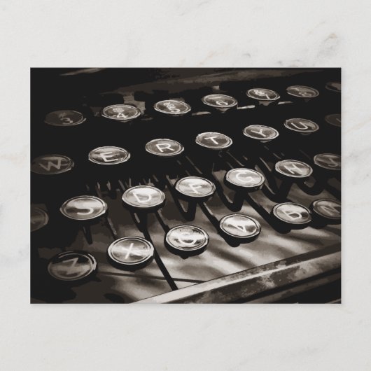 旧アンティークタイプライター鍵白黒 ポストカード (正面)