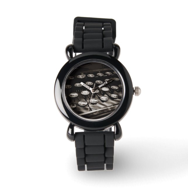 旧アンティークタイプライター鍵白黒 腕時計 (正面)