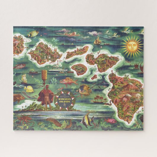 旧アンティークハワイアン諸島地図ヒストリカル ジグソーパズル (横)