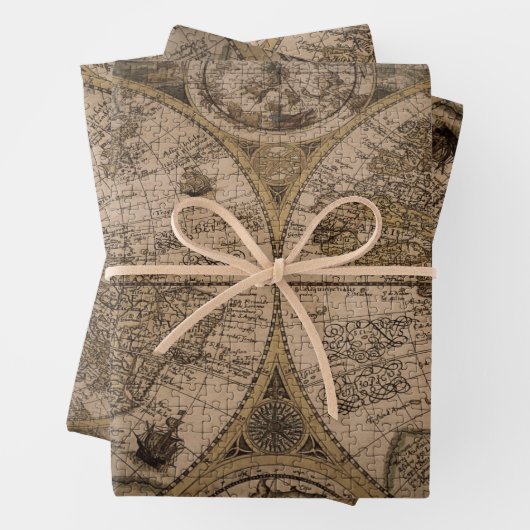 旧アンティークワールドマップ紙シート ラッピングペーパーシート (インサイチュ)