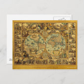 旧アンティークヴィンテージの世界地図図解入りの、写真付きの ポストカード (正面/裏面)