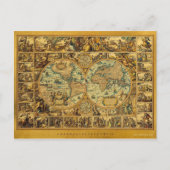 旧アンティークヴィンテージの世界地図図解入りの、写真付きの ポストカード (正面)