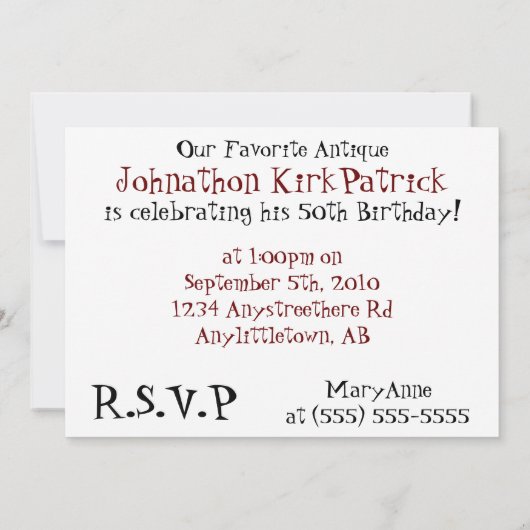 旧アンティークヴィンテージレッドカー招待されました! 招待状 (裏面)