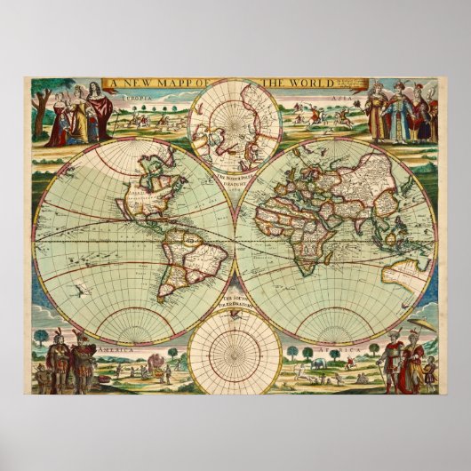 旧アンティークヴィンテージ一般世界地図 ポスター (正面)