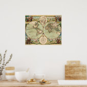 旧アンティークヴィンテージ一般世界地図 ポスター (キッチン)