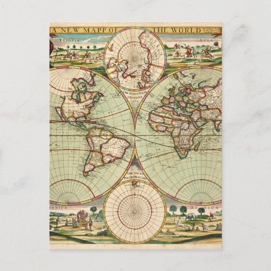 旧アンティークヴィンテージ一般世界葉書の地図 ポストカード (正面)