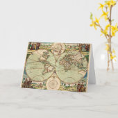 旧アンティーク一般世界地図折り畳みグリーティングカード カード (黄色い花)