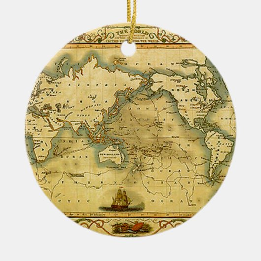 旧アンティーク世界地図 セラミックオーナメント (正面)
