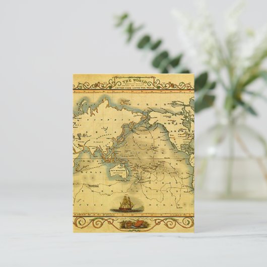 旧アンティーク世界地図 ポストカード (スタンド正面)