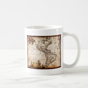 旧アンティーク北・南アメリカの地図 コーヒーマグカップ