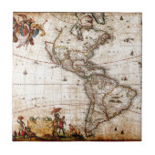 旧アンティーク北・南アメリカの地図 タイル (正面)