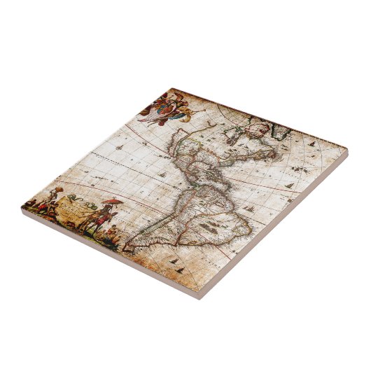 旧アンティーク北・南アメリカの地図 タイル (側面)