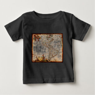 旧アンティーク北・南アメリカの地図 ベビーTシャツ