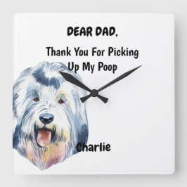 旧イおもしろいギリス牧羊犬パパ水色犬 スクエア壁時計