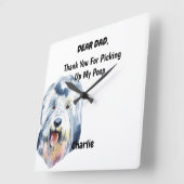 旧イおもしろいギリス牧羊犬パパ水色犬 スクエア壁時計 (傾斜)