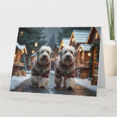 旧イングリッシュ・シープドッグのクリスマス スノー ホリデー カード (正面)