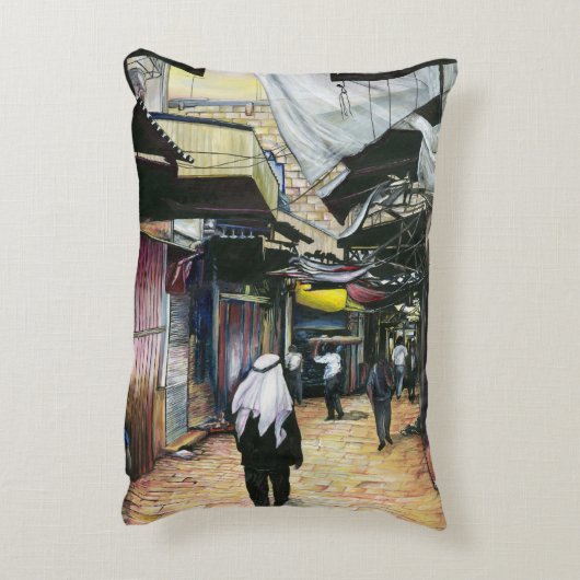 旧エルサレム旧市街地を歩いて家に帰る アクセントクッション (裏面(縦))