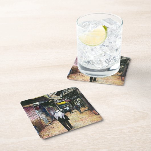 旧エルサレム旧市街地を歩いて家に帰る スクエアペーパーコースター (インサイチュ)