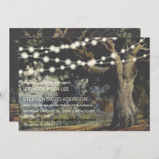 旧オーク材の木の紐が光るカントリ素朴ーウェディング 招待状 (正面/裏面)