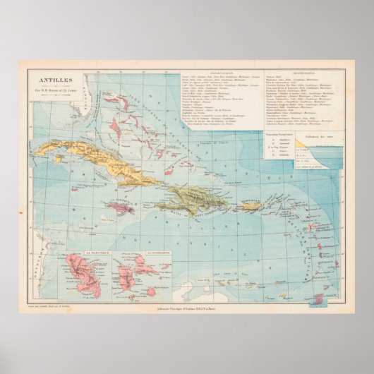 旧カリブの地図(1886)ヴィンテージ西インディ諸島 ポスター (正面)