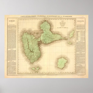 旧グアドループ島の地図（1825年）ヴィンテージグワドループ  ポスター