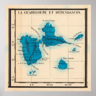 旧グアドループ島の地図(1844年)ヴィンテージグワドループ ポスター