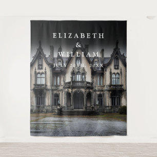 旧ゴシック様式の邸宅フォトブースのプロップ背景 タペストリー