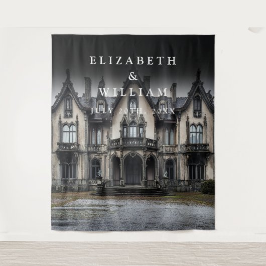 旧ゴシック様式の邸宅フォトブースのプロップ背景 タペストリー (正面)