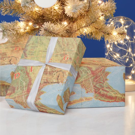 旧サンディエゴCAの地図(1915) ラッピングペーパー (クリスマス)