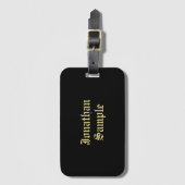 旧スタイル文字プレミアムブラック金ゴールドルックフォント ラゲッジタグ (正面縦)