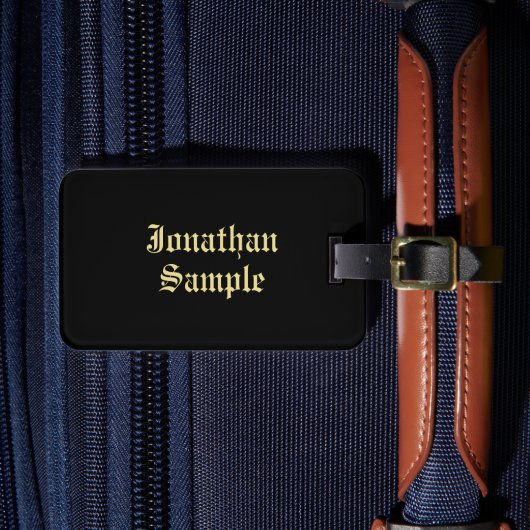 旧スタイル文字基本ブラックと金ゴールドフォント 男らし ラゲッジタグ (正面インサイチュ4)