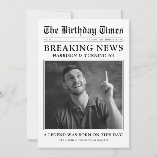 旧スタイル新聞写真誕生日パーティー 招待状 (正面)