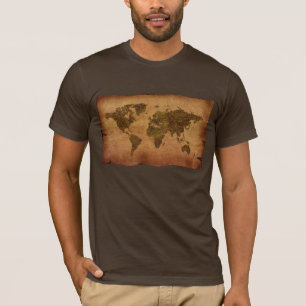 旧スタイル素朴世界地図パーチメントの背景 Tシャツ