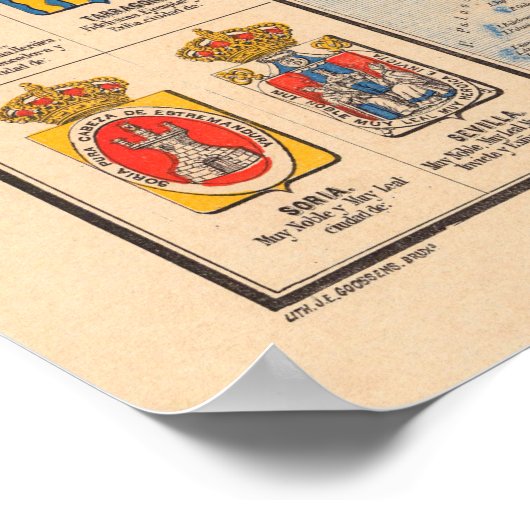 旧スペインの地図(1892)ヴィンテージスペインの家紋 ポスター (角)