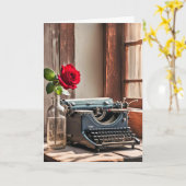 旧タイプライターおよび誕生日バラ カード (黄色い花)