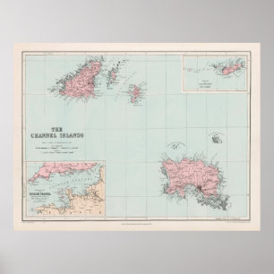 旧チャネル諸島の地図(1904年)ガーンジー・ジャージー ポスター