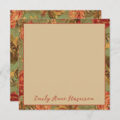 旧バラオングリーンスクエアノートカードパーソナライズされた (正面/裏面)